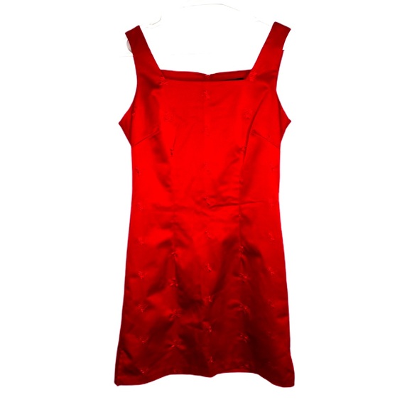 Vintage 90s Y2K All That Jazz Red Satin Dress Sz 7/8 Square Neck Cocktail - Picture 1 of 7